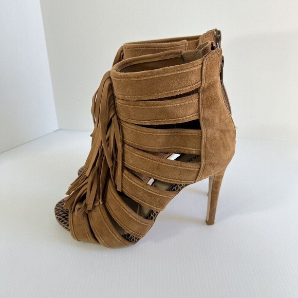 Gianni Bini Heels Boots Saleemah Womens size 7 Desert Brown Fringe open toe - Picture 3 of 9